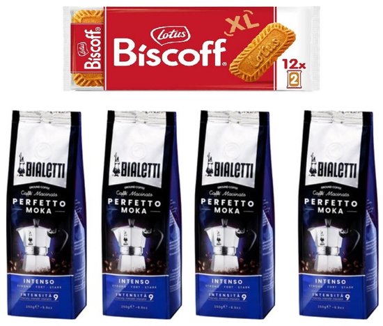 Café moulu Bialetti Moka Intenso – 4 x 250 grammes + Lotus Biscoff Speculoos