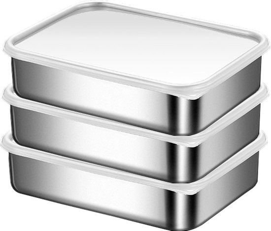 Boîte pour aliments frais, boîte de congélation, boîte de conservation des aliments, boîte en acier inoxydable empilable avec couvercle de fermeture, lave-vaisselle, congélateur, passe au four (lot de 3, 1,2 l)