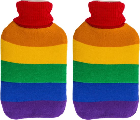Bouillotte – 2x – Couleurs thème Pride/arc-en-ciel – 2 litres – 18 x 34 cm
