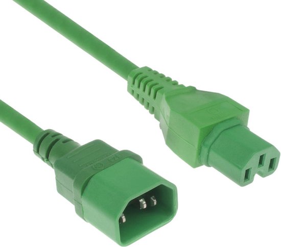 Câble d&rsquo;alimentation C15 – C14 pour UPS/PDU – 3x 1,00 mm (caoutchouc) / vert – 1,8 mètres