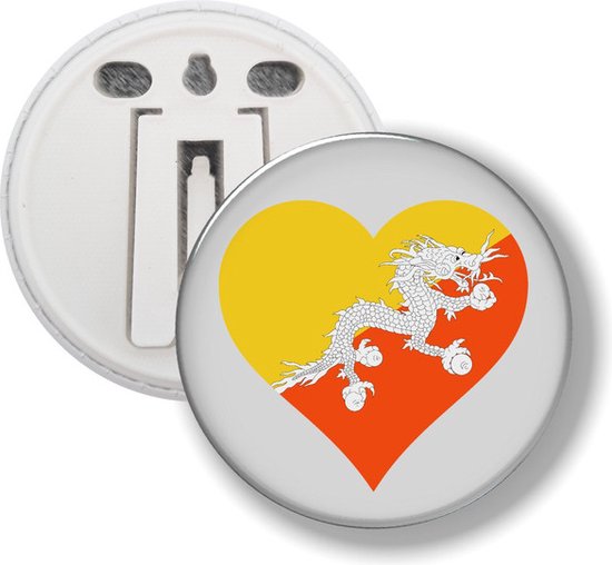 Bouton Avec Clip – Coeur Drapeau Bhoutan