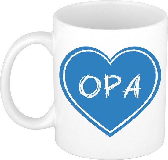 Bellatio Decorations Tasse à café cadeau pour grand-père – coeur bleu – 300 ml – céramique – anniversaire – fête grand-père/grand-mère
