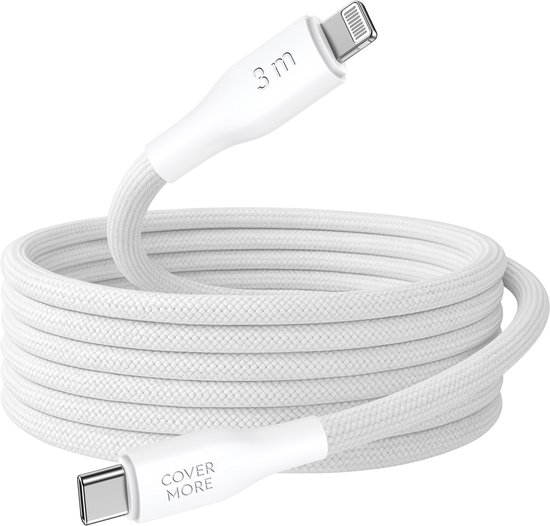 Câble USB C vers Lightning long – 3 mètres – Câble de charge compatible avec iPhone 14 13 12 11 X – Charge rapide – Câble de données – Power Delivery – Robuste – Blanc