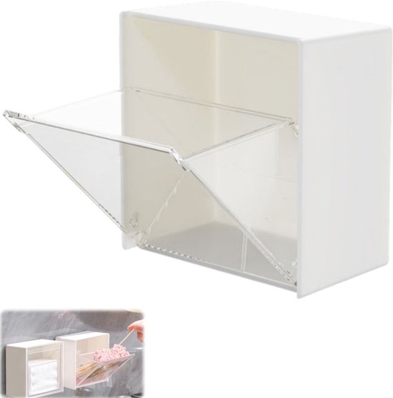 Boîte de rangement avec couvercle – organisateur – boîte de rangement pour cotons-tiges – accessoire de salle de bain – montage mural – convient pour salle de bain, chambre et toilette – blanc – 8,5*4,6*8,5 cm