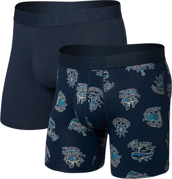 Boxer SAXX Homme DropTemp® – Sous-vêtement Technologie de Refroidissement – Boxer Évacuation de l&rsquo;humidité – Mélange Coton/Modal – HIGH SEAS/DARK INK – L