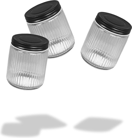 Bocaux de conservation – Glas – (500 ml) – 3 pièces – Avec Couvercles – Empilables – Bidons alimentaires pour Spaghetti/Pâtes/Riz/ Café/ Thee/Épices