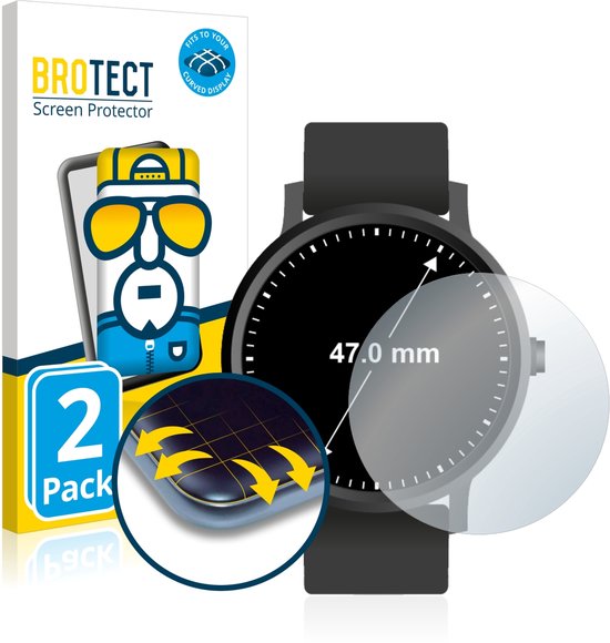 BROTECT – Film de protection d&rsquo;écran pour Montres (Rond, ø : 47 mm) – Film de protection transparent à couverture complète – (2 pièces)