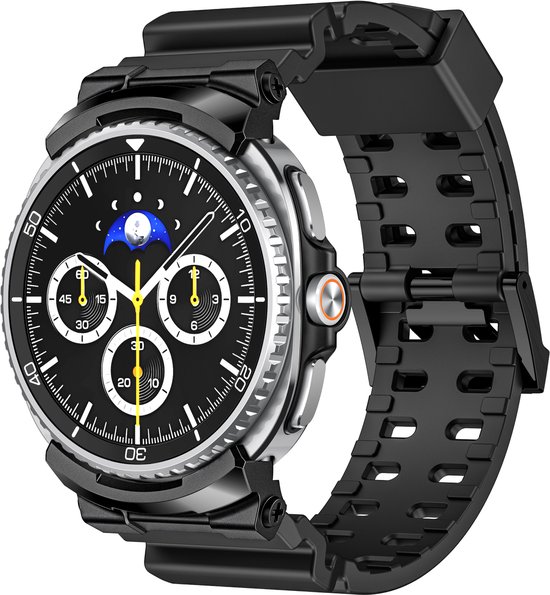 Bracelet de montre Stravo Heavy-Duty en silicone convenant pour Samsung Galaxy Watch 8 40mm / Samsung Galaxy Watch 8 44mm / Samsung Galaxy Watch 8 Classic 46mm – Bracelet en silicone avec double boucle (Noir)