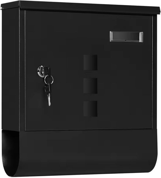 Boîte aux lettres Varnox – Boîte aux lettres avec serrure – Boîte aux lettres murale – Fixation murale – Porte-nom – Compartiment à journaux – Judas – Zwart – 30,5 x 33,5 x 10 cm