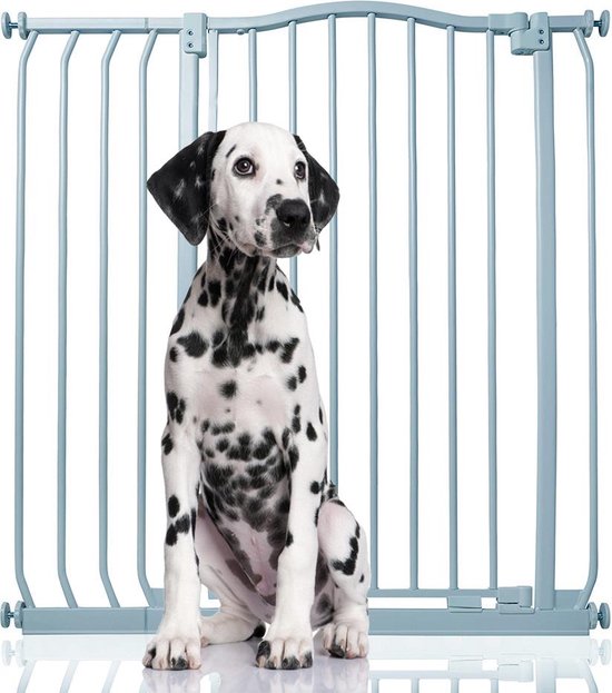 Bettacare Barrière pour chien Extra haute avec dessus incurvé, 89 cm – 98 cm, Grijs mat, Extra haute 100 cm de hauteur, barrière à pression pour chien et Puppy, barrière pour Animaux domestiques et Chiens, installation facile