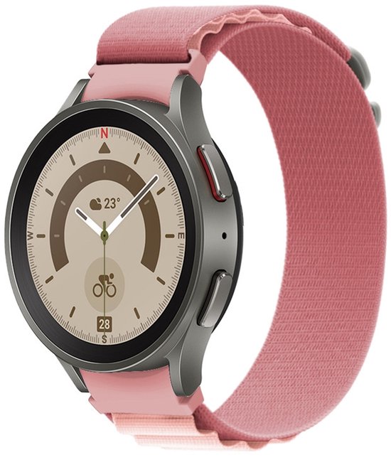 Bracelet boucle en nylon – compatible avec Samsung Galaxy Watch 7 (40 & 44 mm) / Watch 6 (Classic) / Watch 5 (Pro) / Watch 4 (Classic) / Watch FE – fermeture à crochet – rose
