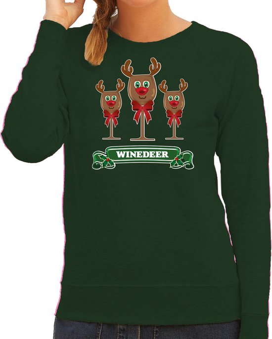 Bellatio Decorations Wrong Pull de Noël/pull pour dames – cerf de vin – vert – vin – renne – Rudolf XL
