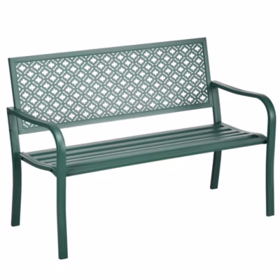 Banc de jardin 2 places style graphique romantique acier thermolaqué vert