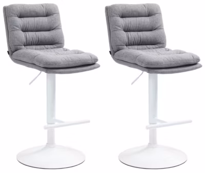 Lot de 2 tabourets de bar Damar en tissu, chaise réglable, pivotante, avec repose-pieds, dossier Gris/Blanc