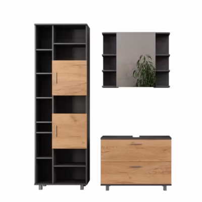 Vicco Meubles bain Chêne doré/anthracite 3 pièces, avec armoire haute