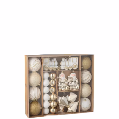 Boite de 55 décorations de Noël en plastique vert 38x8x32 cm