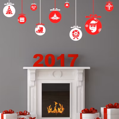 Sticker Noël les boules de Noël et ses décorations – Autocollants stickers adhésifs noël – décoration fêtes – 80x110cm
