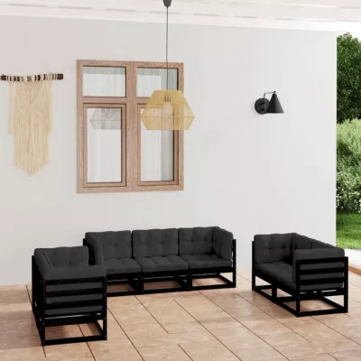 vidaXL Salon de Jardin 7 pcs avec Coussins Meubles de Terrasse Mobilier de Jardin Mobilier de Patio Ensemble de Meubles 3076503
