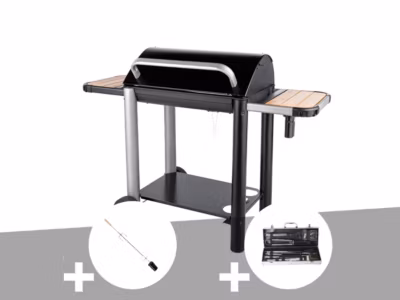 Barbecue charbon Vulcano 3000 + Kit tournebroche + Malette 8 accessoires inox – Somagic