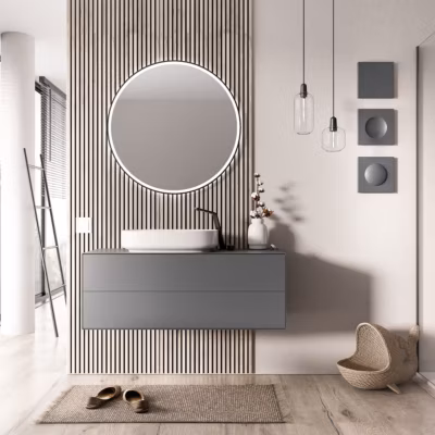 Meuble sous vasque Anthracite mat de salle de bain 120x50x45cm (LxPxH) 2 tiroirs coulissants – MILOU120
