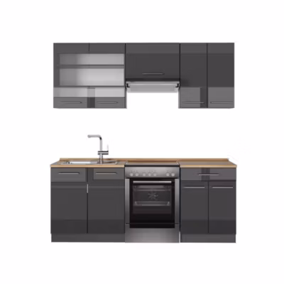 Vicco Cuisine Anthracite Haute brillance 200cm , PT Chêne