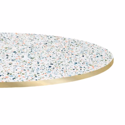 Plateau rond 120cm decor terrazzo spectra chants laiton – Restootab