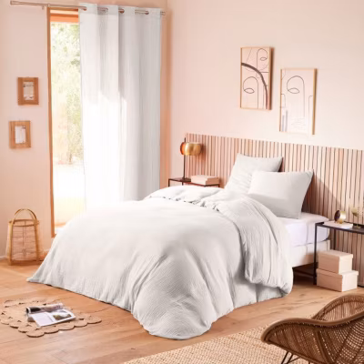 Parure de couette « Noah » Gaze de Coton 240 x 220 pour lit 2 Places 140 à 160 cm – Noah Neige
