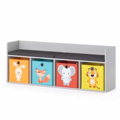 Vicco Étagère pour enfants Blanc 142.4×53.4cm 4 compartiments, avec boîtes pliantes multicolores