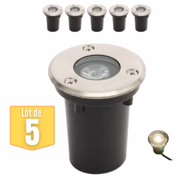 Lot de 5 Spots LED encastrables étanches 1W 100lm 4000K IP67