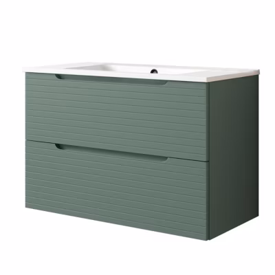 Meuble de salle de bain avec vasque BOREAL 60×45 cm finition VERT LAC mat 2 tiroirs suspendus Kibath