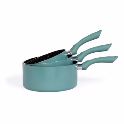 LIVOO MEN125VS set de 3 casseroles aspect pierre diamètres 16 – 18 – 20 cm en aluminium coloris Vert