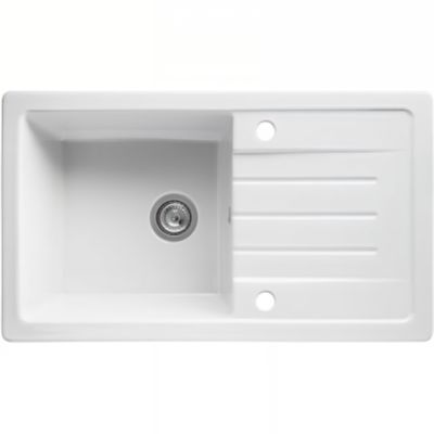 Évier 1 bac 1 égouttoir réversible 2 trous à encastrer 85,7x50cm H 21,5cm grès SANINDUSA Reno XS blanc (vidage non inclus)