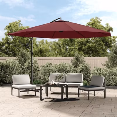 vidaXL Parasol en porte-à-faux avec mât en aluminium 350 cm Bordeaux 44507