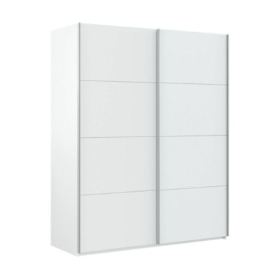 Garde-robe 2 portes Ponce, Armoire de chambre, Armoire avec tringle à vêtements et 2 étagères, 150x60h200 cm, Blanc brillant