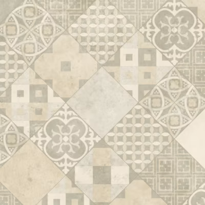 Sol PVC – Carreaux Art Déco – Crème et gris – Rouleau de 4m x 18m