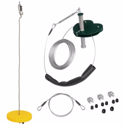 Kit complet tyrolienne 25 m – câble épais, poulie, poignées antidérapantes, assise PE – accessoires inclus