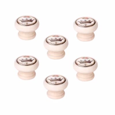 6 Un. bouton poignées de meuble Vintage Retro bois blanc décapé  couronne- diamètre 40MM