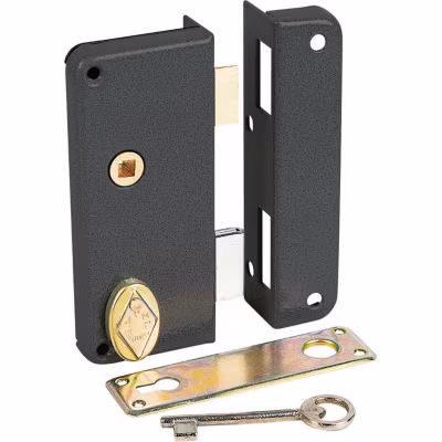 Serrure en applique noire droite à fouillot – Clé L – Axe à 40 mm – Extra-plate – JPM
