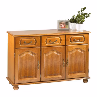 Buffet Bas Chêne Rustique 3 Portes 3 Niches 4 Niches L 120.6 H 77 P 41 cm – L 120.6 x l 41 x H 77 cm