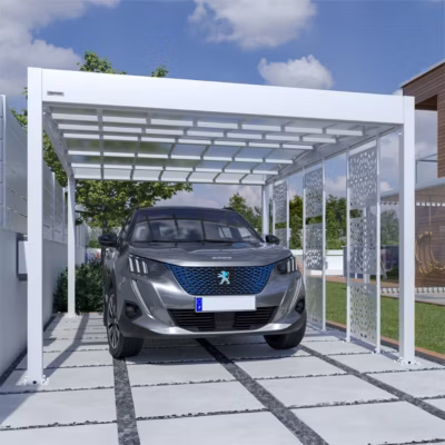 Carport aluminium Blanc Trigano – LIBECCIO + 3 claustras – 16 m² – Fabriqué en France