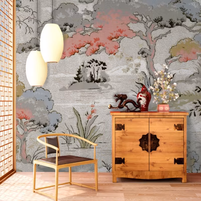 Papier peint panoramique Chinoiserie – Multicolore