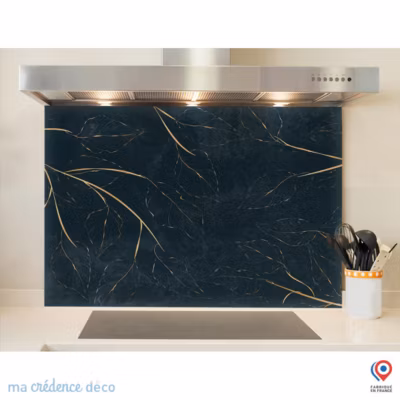 Crédence cuisine fond de hotte feuilles dorées – Verre trempé – L 60 cm x H 45 cm – MaCrédenceDéco