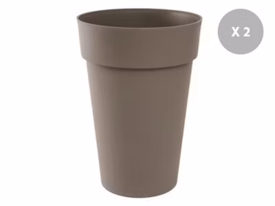 Lot de 2 Pots de fleur rond Toscane diamètre 46 x H.65 cm Taupe – Eda