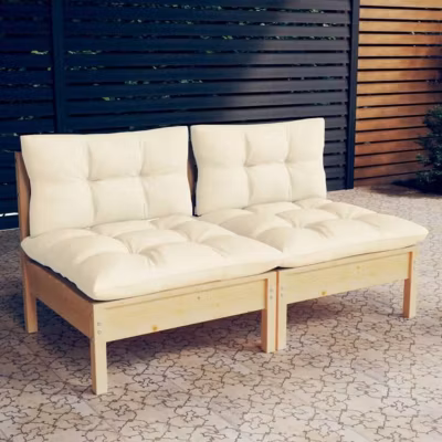 vidaXL Bois de Pin Solide Canapé 2 Places de Jardin et Coussins Canapé d&rsquo;Extérieur Meuble de Terrasse Meuble d&rsquo;Extérieur 3095992