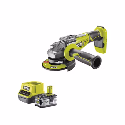 Pack RYOBI meuleuse d&rsquo;angle brushless 18V One+ R18AG7-0 – 1 batterie 18V 4.0Ah – 1 chargeur rapide RC18120-140