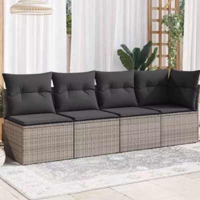 ZMH Canapé De Jardin 4 Places Avec Coussins Gris Résine Tressée