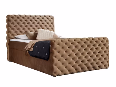 Lit continental Baltimore 186, Double, Marron, Tissu, Disponible