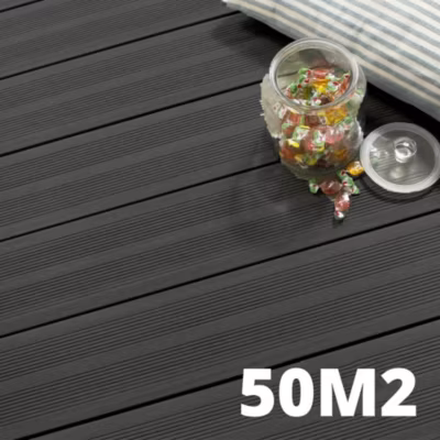 Kit Terrasse ATLANTA 50m² – 152 Lames de Terrasse (220 x 14.5 x 2.25 cm) – Anthracite – Garantie 15 ans – Fixation par Clips