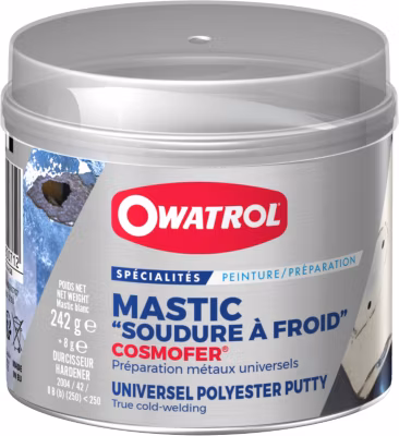 Mastic polyester universel blanc tous supports Owatrol COSMOFER Bleu Flower Power (li12) Boîte de 250 g