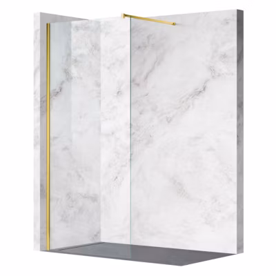 Balneo Paroi de douche À l&rsquo;italienne 90x200cm, En 8mm Verre Anticalcaire, Avec Barre De Fixation, Beira doré